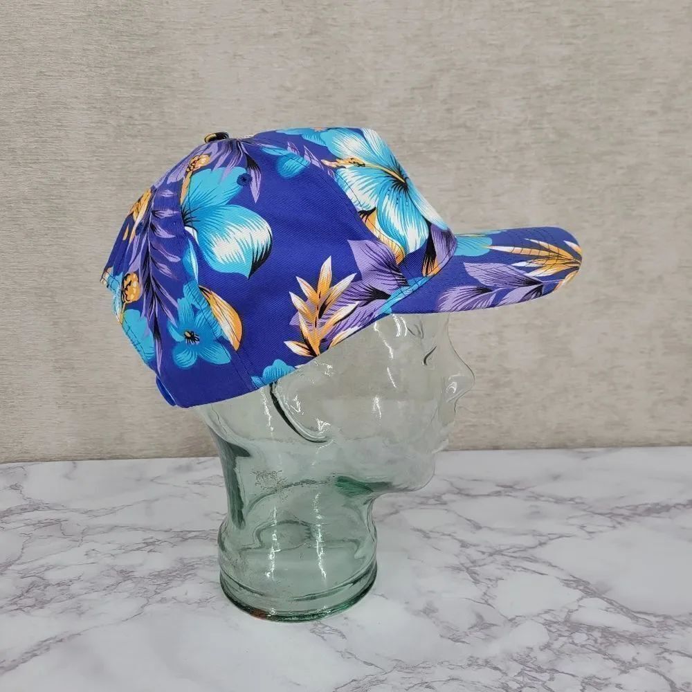 San Sun Vintage 80's Floral Flowers Tropical Hat Multicolor Blue Purple Snapback